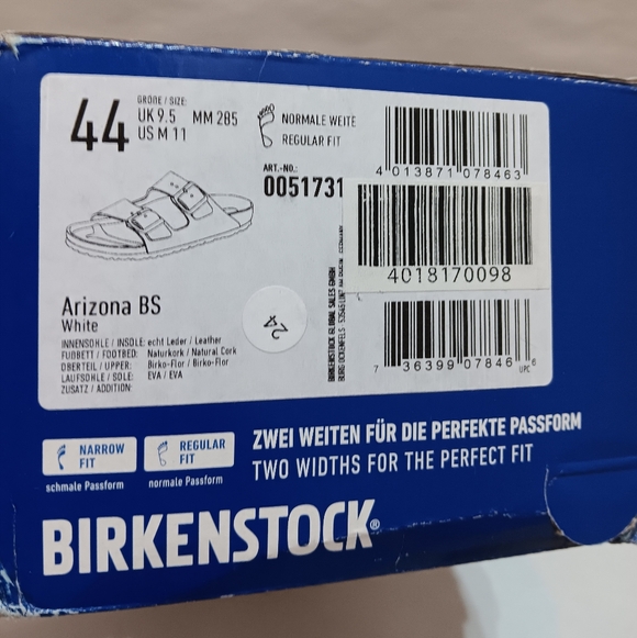 Birkenstock Arizona White Sandal EU 44, US Men 11 Normal Fit, Regular Foot main image 10